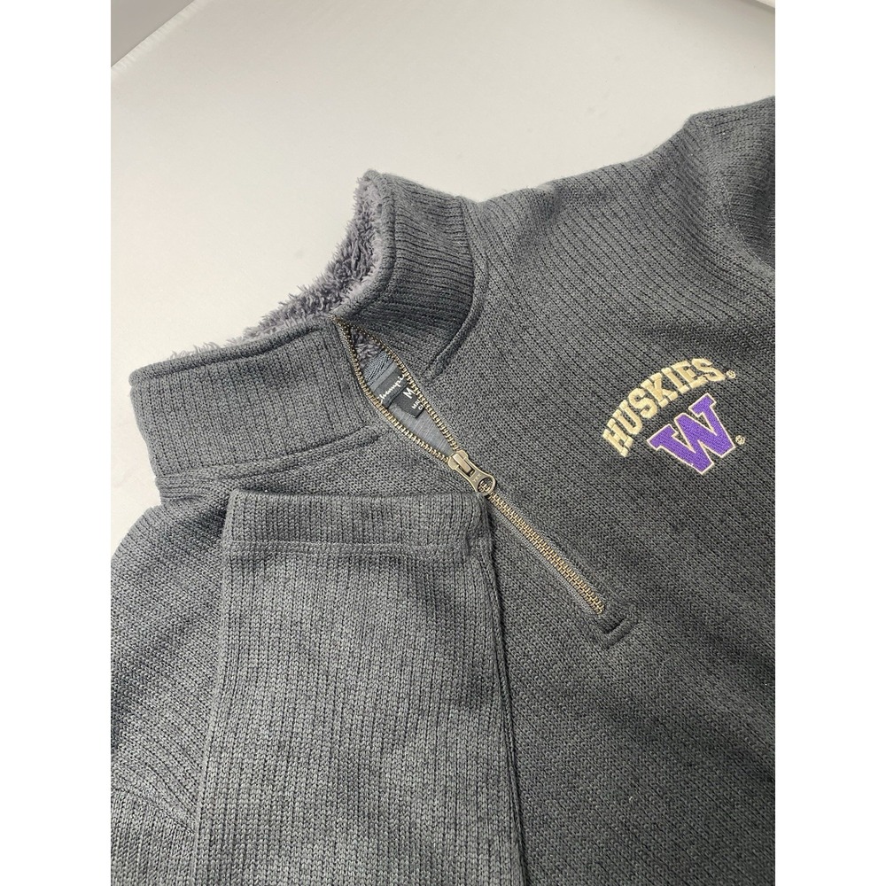Washington Huskies Men's Champion Elite Grey Quarter‎ Zip Knit Pullover Size M